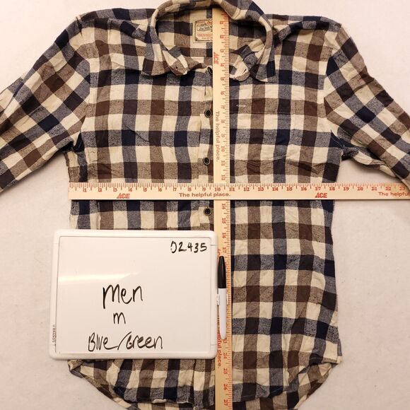 Jachs Gingham Flannel Long Sleeve Button Up Shirt Mens Size Medium M Blue Green - Picture 6 of 10